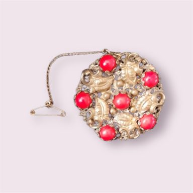 MAX NEIGER Czech circular filigree brooch with caboucon beads
