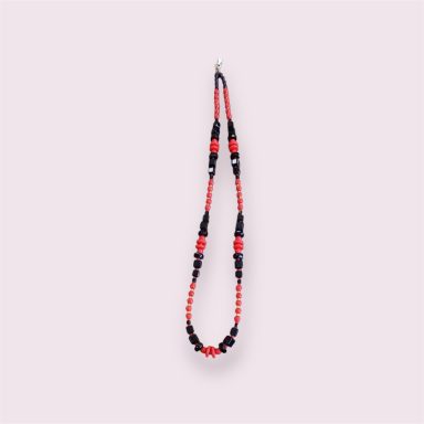 Black with red flowers and yellow  beads necklace
