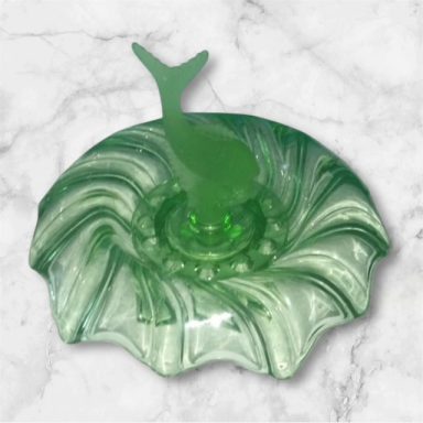 Joseph Inwald Flying Fish green glass bowl with frog
