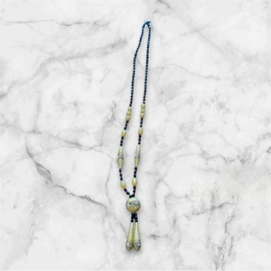 Yellow and black wedding cake glass necklace
