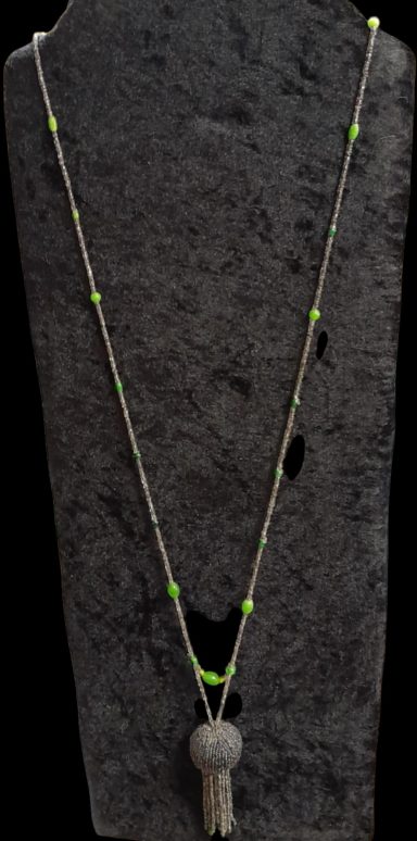 Black and green beaded tassel necklace
